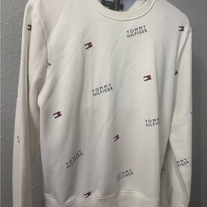 Tommy Hilfiger Cream Crewneck Sweatshirt with Logo Print